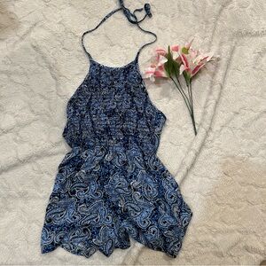 Blue Paisley Halter-Neck & Tie-Back Romper (by Love Squared), Size M